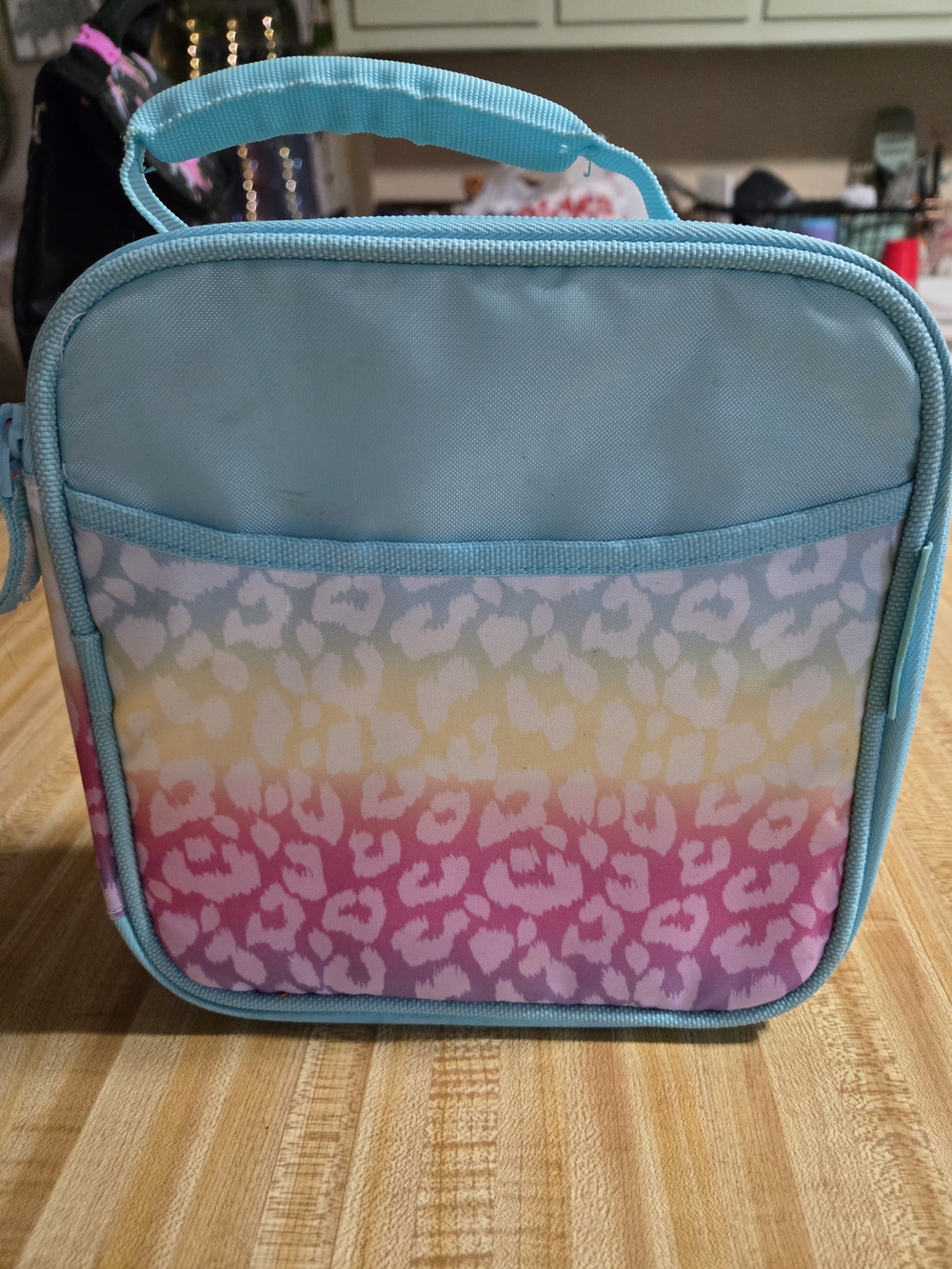 Pastel Leopard Print Lunch Bag - Turquoise Trim